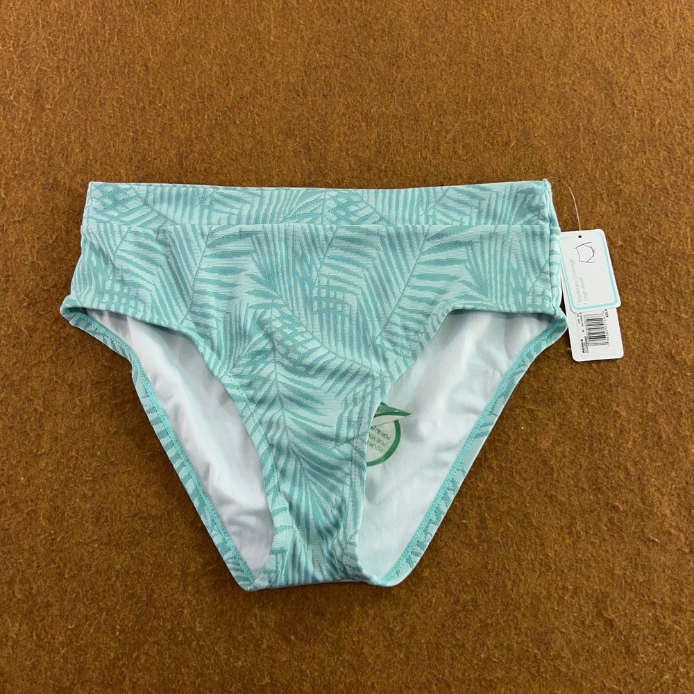 Freshwater Womens Medium Green Palm High Leg High Waist Bikini Bottoms NWT